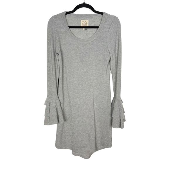Chaser Small S Heather Gray Bell Sleeve Scoop Neck Dress Soft Knit Long Sleeve - Picture 1 of 10
